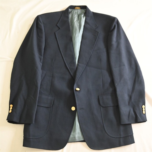 Vtg Stafford 42R Navy Blue Hopsack Gold Button Mens Blazer Sport Coat Jacket‎